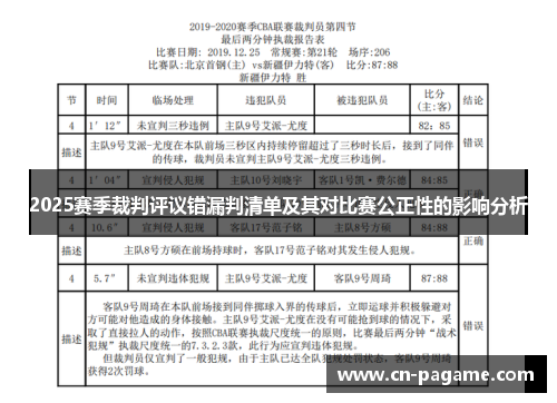 2025赛季裁判评议错漏判清单及其对比赛公正性的影响分析