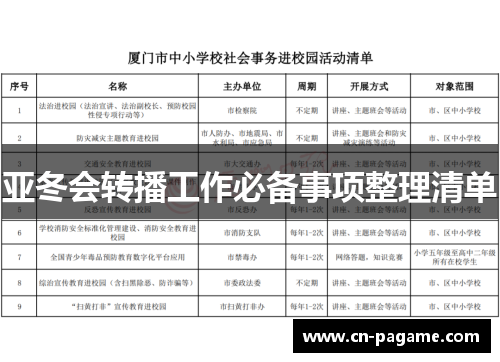 亚冬会转播工作必备事项整理清单