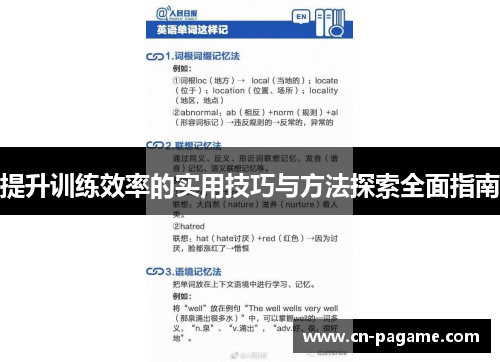 提升训练效率的实用技巧与方法探索全面指南