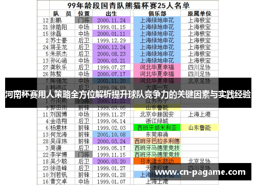 河南杯赛用人策略全方位解析提升球队竞争力的关键因素与实践经验
