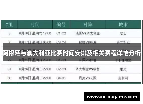 阿根廷与澳大利亚比赛时间安排及相关赛程详情分析