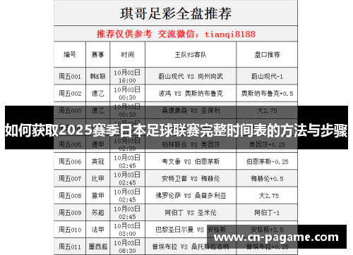 如何获取2025赛季日本足球联赛完整时间表的方法与步骤